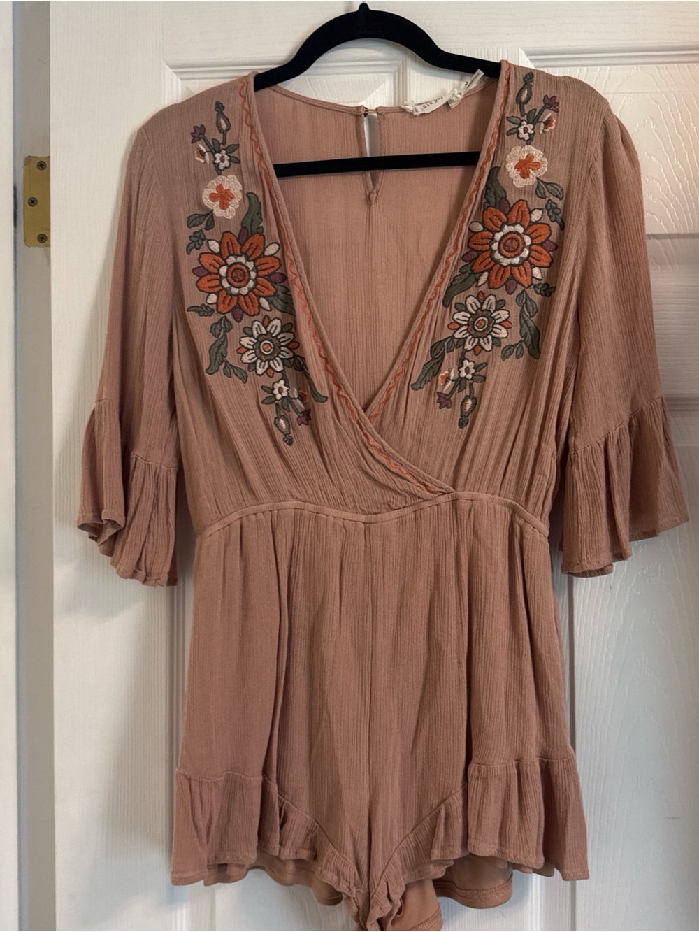 Blu Pepper Embroidered V-Neck Mini Romper - Dusty Rose
